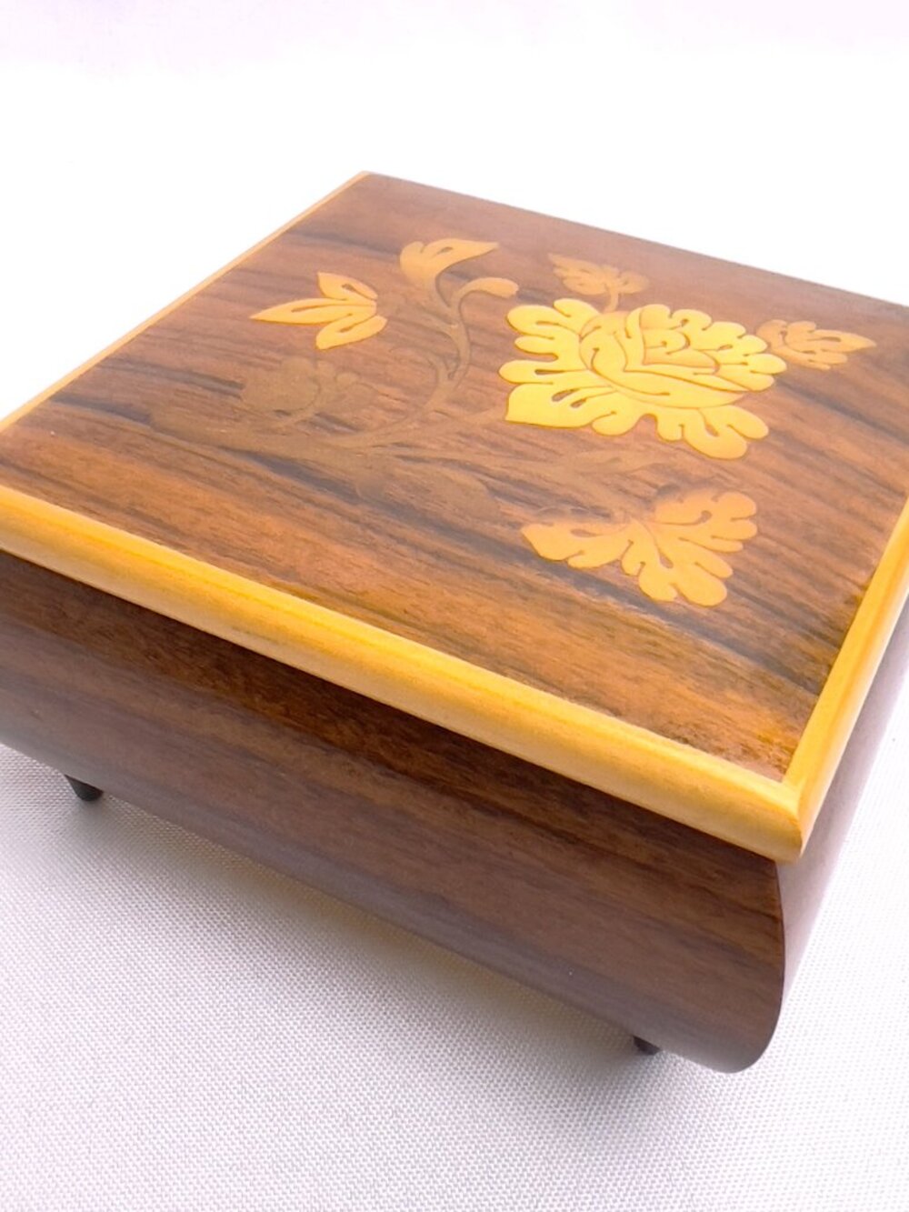 Italian Wood Inlay Vintage Jewelry Box Capri Pride Floral Marquetry Velvet Lined